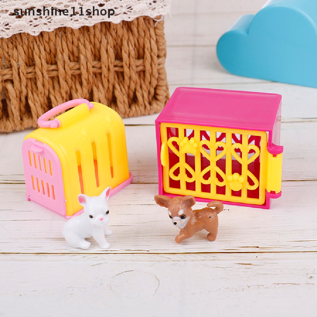 (SHO) 4pcs / Set Mainan Miniatur Anjing + Hewan Peliharaan Untuk Aksesoris Rumah Boneka