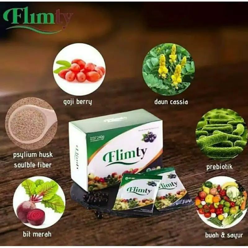 Flimty Fiber Pelangsing Original 1Box = 16 Sachet Diet Detox Antioksidan Penurun Berat Badan BPOM HALAL