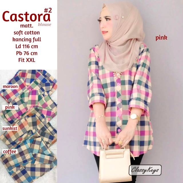 Kemeja Wanita Jumbo Katun Kotak Kotak Big Size Sirvia Castora by Classy Keys Hijab Solo-2