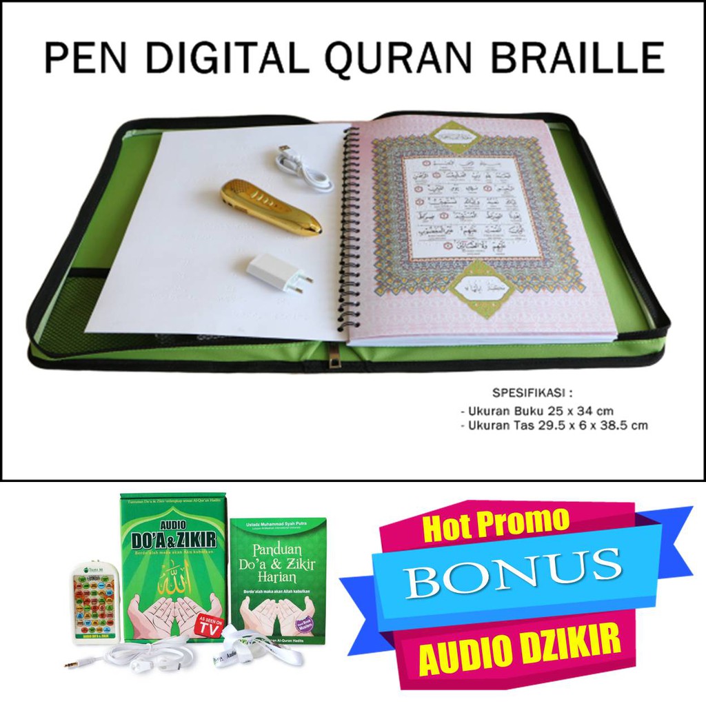 Pen Digital Al Quran Indeks Braille Tunanetra TERBARU Bonus Audio Dzikir