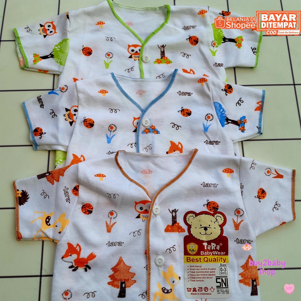 Baju bayi Piyama pendek Tara Animal &amp; Fruit Series 0-3 Bulan 3 PCS