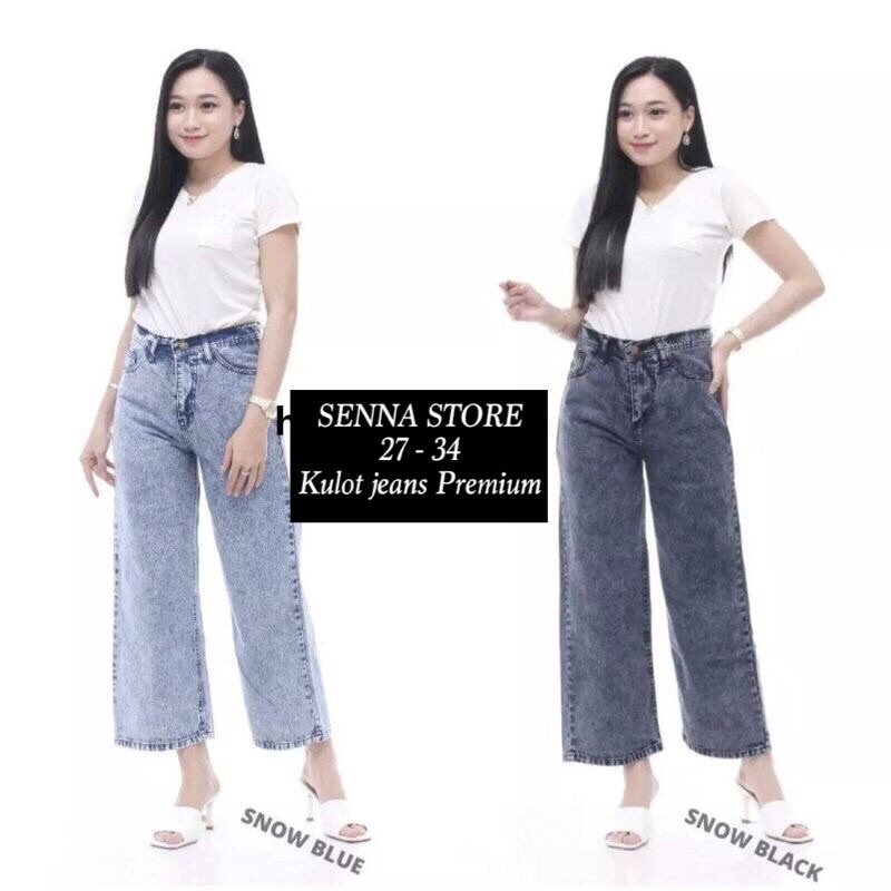 CELANA JEANS WANITA CELANA KULOT BOYFRIEND JINS WANITA SNOW BLACK / SNOW BLUE KEKINIAN