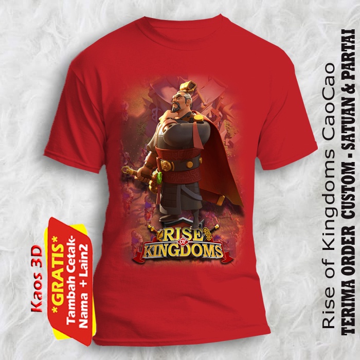 Kaos 3D Rise of Kingdoms CaoCao kids dan dewasa model unisex gratis tambahan cetak teks