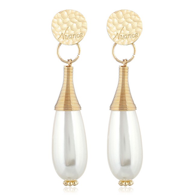 LRC Anting Tusuk Fashion Gold Waterdrop Pearl Earrings F33198