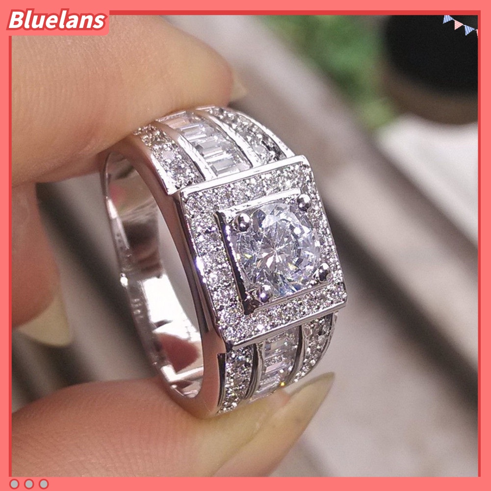 Bluelans Fashion Men Rhinestone Wedding Engagement Finger Ring Party Decor Jewelry Gift