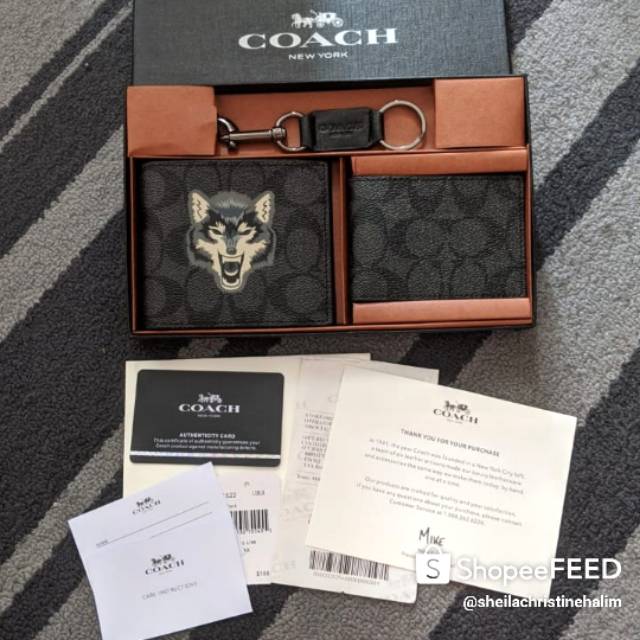 COACH ORI WOLF LEATHER SIGNATURE WALLET
