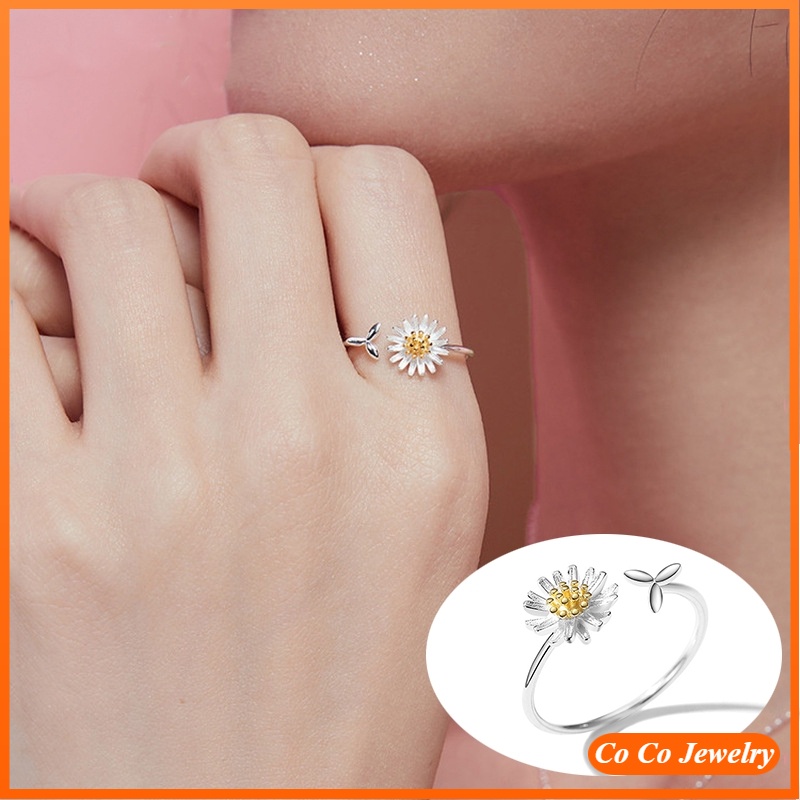 Cincin Kasual Ring Daisy Daun Imut Baru Versi Korea Pembukaan Perhiasan Rings Women Jewelry Accessory