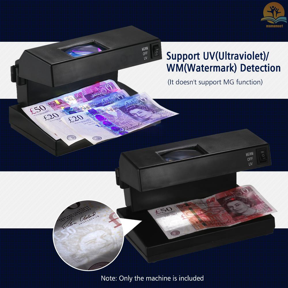 Portable Desktop Counterfeit Bill Detector Cash Currency Banknotes Notes Checker Machine Support Ultraviolet UV and Watermark Detection with Magnifier Forged Money Tester for USD EURO POUND, EU Plug