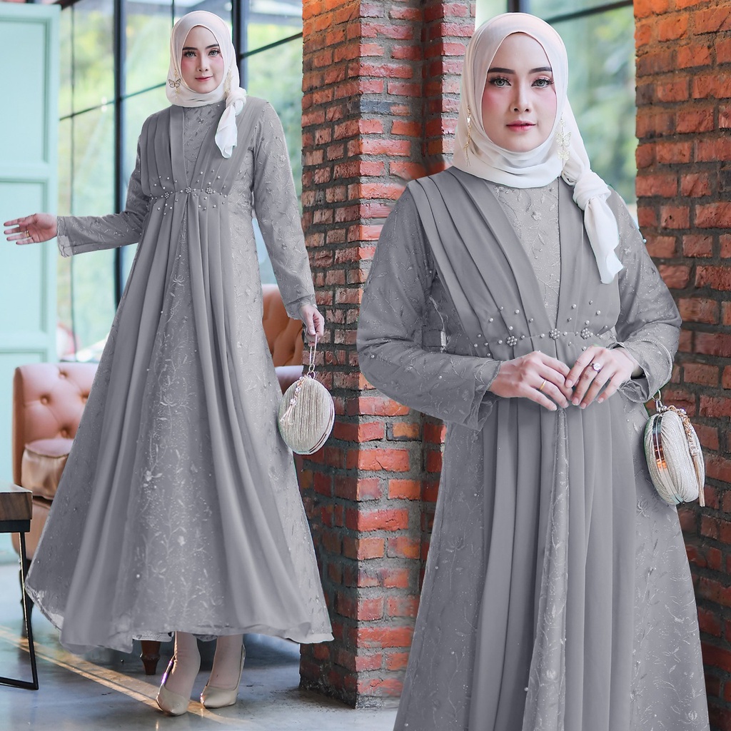 Rumaisha Baju Muslim Wanita Jumbo Gamis Full Brukat Tile Remaja Dewasa Premium Fashion Gamis Kondangan
