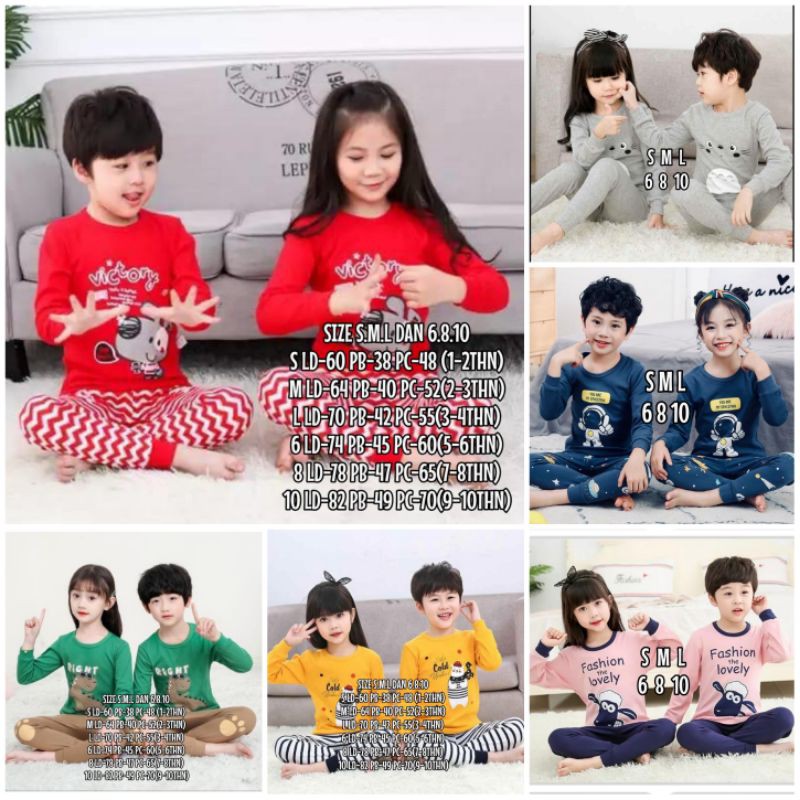 Baju Tidur Anak/Setelan Anak Couple Celana Panjang /Piyama Set Anak laki laki perempuan