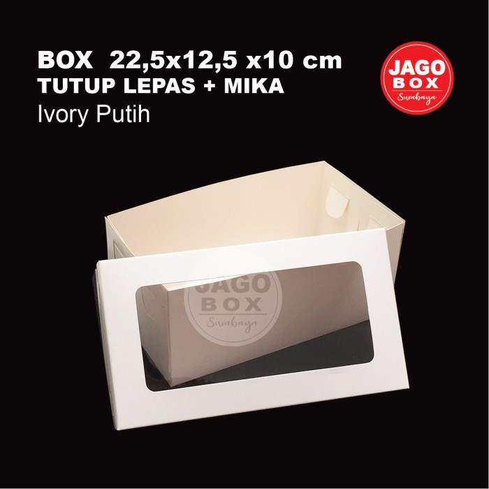 Box Kotak Kue/Tart/Roti 22,5x12,5x10 cm Tutup Lepas + Mika Ivory Putih