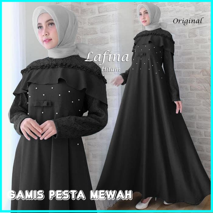 BAJU GAMIS PESTA WANITA TERBARU LAFINA HITAM / GAMIS PESTA BROKAT