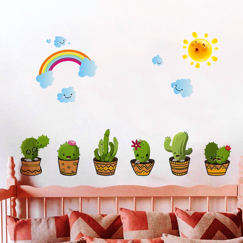 Reliza Wall Sticker Pot Garden Cactuc N Rainbow Kaktus Pelangi Stiker Dinding LDR96216