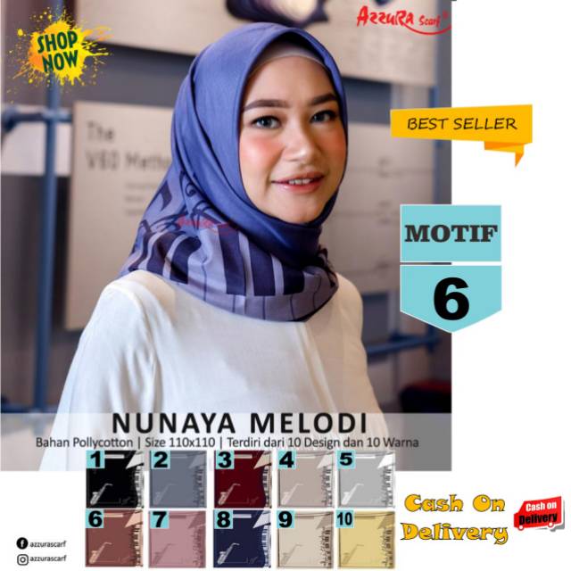 Jilbab Segiempat Nunaya Melodi Motif 6 by Azzura Scarf - Kerudung Hijab Scarf Square Murah Original