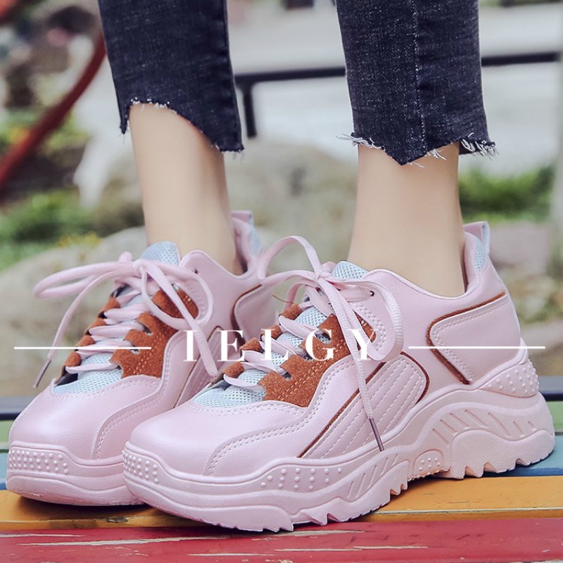 Ielgy Sepatu  Sneakers  Lari Sport Korea Sol Tebal untuk  