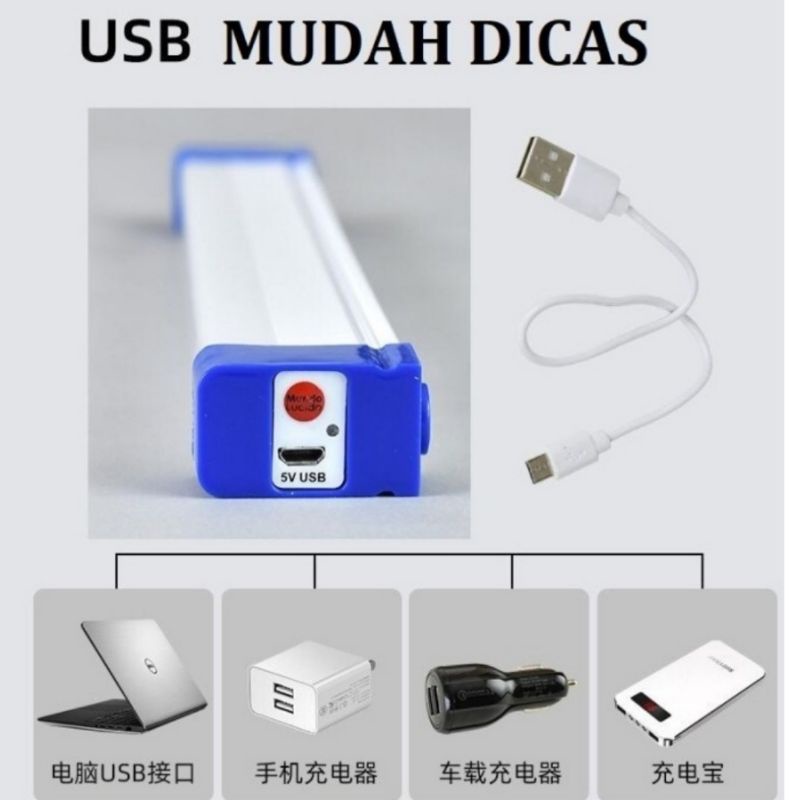 Lampu neon led panjang T7 usb bolam let portable emergency lamp terang - 52cm / 80w