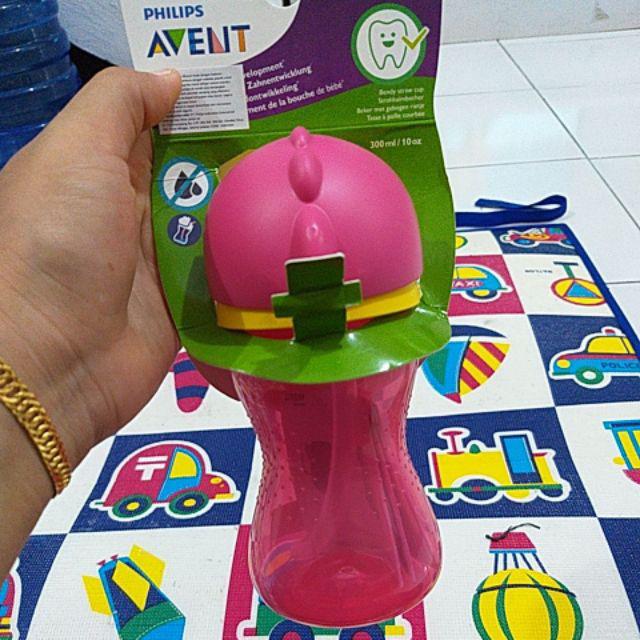 Philips Avent Straw Cup Bendy Bottle 300ml 10oz 12m+ Botol Minum Sedotan Boy Green / Pink Girl