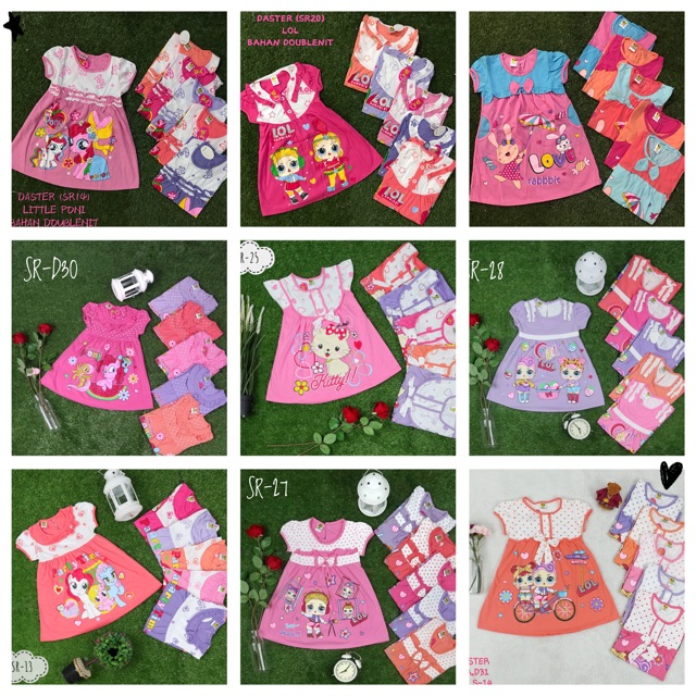 PAKET SIBULAT ISI 4PCS DASTER DRESS ANAK PEREMPUAN (VNS206) SIZE M,L,XL USIA 2-7 TAHUN PREMIUM MOTIF RANDOM