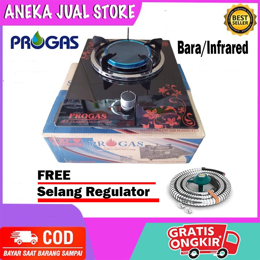 Kompor Gas Kaca Progas 1 Tungku Kompor Kaca Bara/Infrared