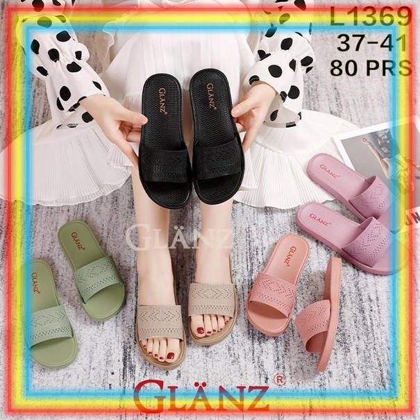 L1369 Sandal Selop Karet Wanita Glanzton Sendal Slop Cewek Turki Tali Jelly Motif Rajut Import