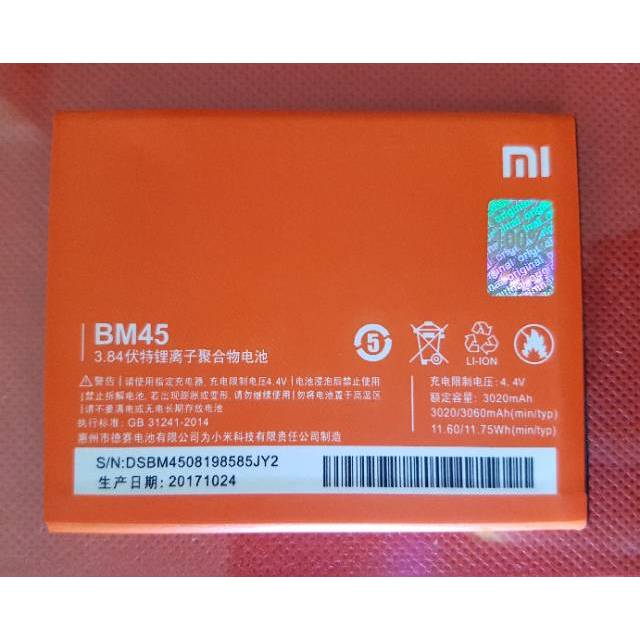 Baterai Original Redmi NOTE 2 NOTE2 BM45 BM 45 Battery Batre Battre Bat