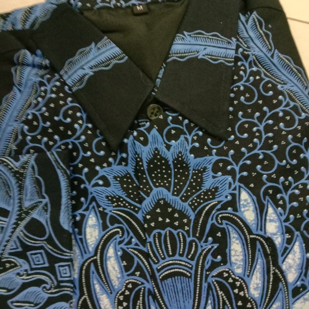 Kemeja Batik Lengan Panjang Motif Modif Braja Navy Bahan Katun Full Furing Size M L Xl