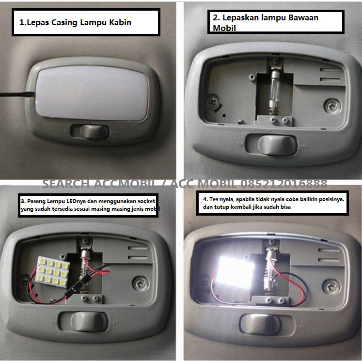 Lampu Platfon Kabin Mobil LED 5050 24 titik Warna Putih White Bright free Socket Festoon, T10