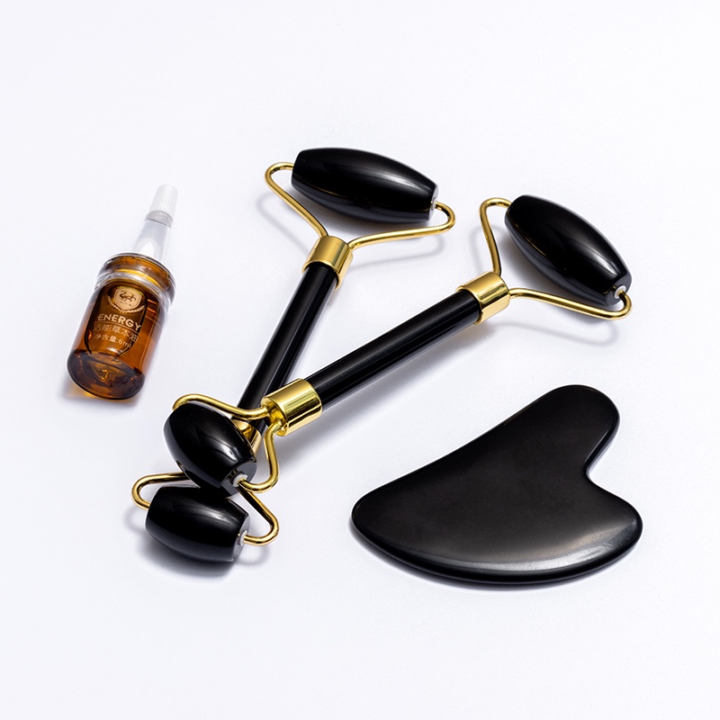 Gua Sha &amp; Roller Facial Massage - Black Obsidian