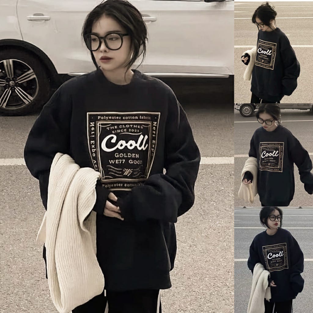 COOLL MINE Sweater Oversize Wanita Crewneck Bahan FLeece