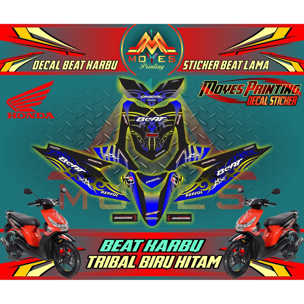 Jual Decal Beat Striping Motor Sticker Honda Beat Karbu Old Motif Tribal Biru Hitam Indonesia Shopee Indonesia