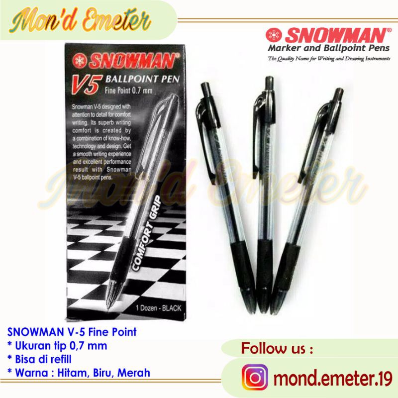 

Pulpen Cetek Snowman V5 Warna Hitam 0.7 mm-Ballpoint Anak Sekolah/Kantor-Alat Tulis Stationery