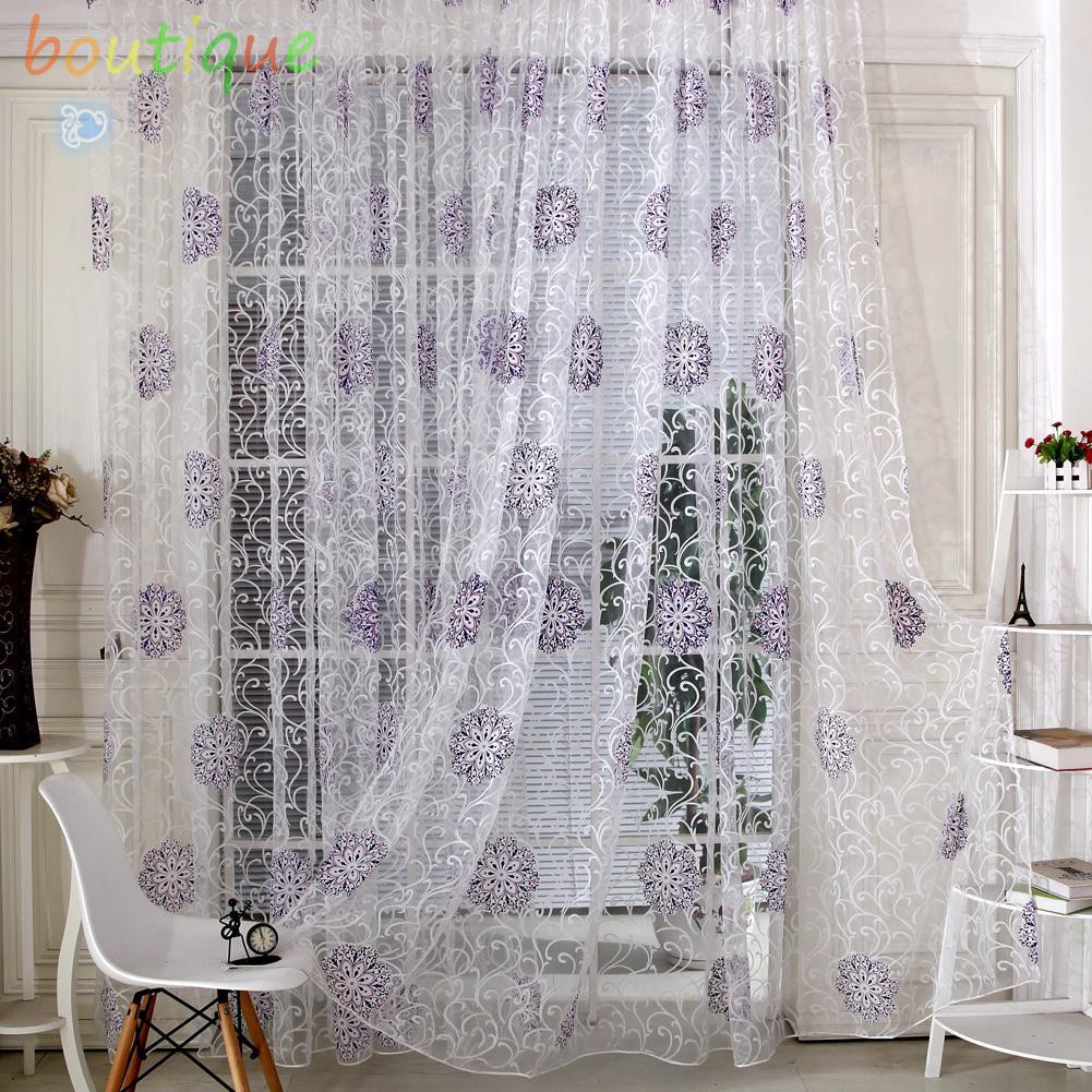 Bou Transparent Voile Flower Print Curtains Bedroom Window Door