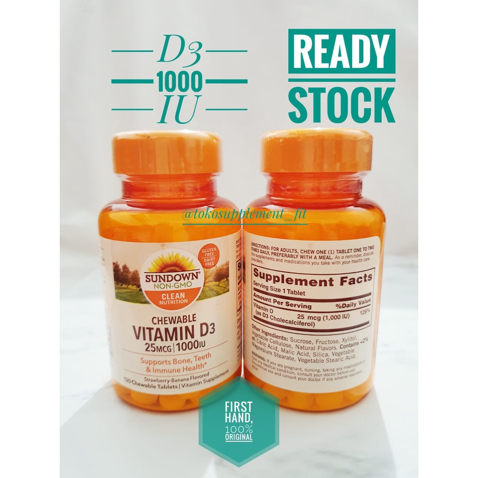 Sundown Naturals, Chewable Vitamin D-3 D3, Strawberry-Banana Flavored, 25 mg (1,000 IU), 120 Chewabl