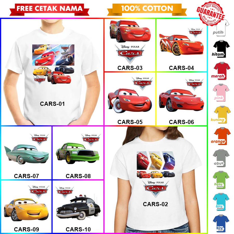 [FREE NAMA!!] Baju Kaos COUPLE  ANAK DAN DEWASA CARS BANYAK MOTIF