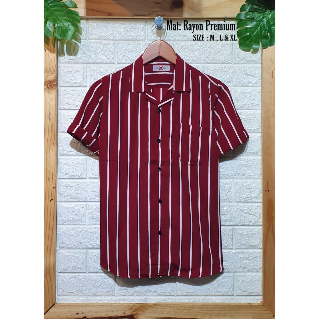 KEMEJA SALUR PRIA STRIPE LENGAN PENDEK COWOK [COD]