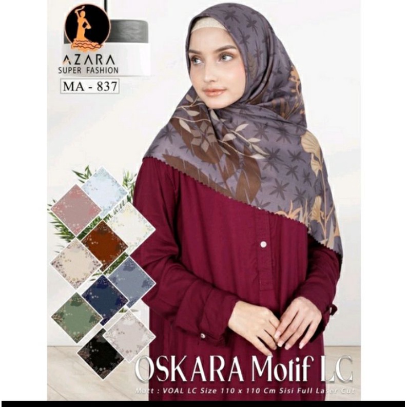 Kerudung segi empat oskara motif LC merk azara