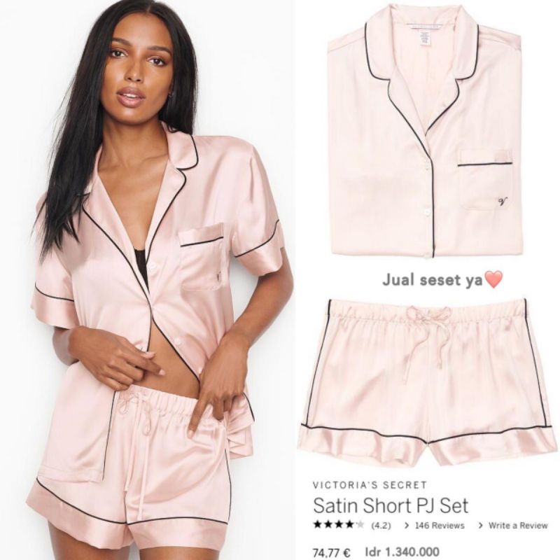 Victoria’s Secret Satin Trim Short Pajamas Set / Set Baju pendek tidur piyama pajamas Wanita termura