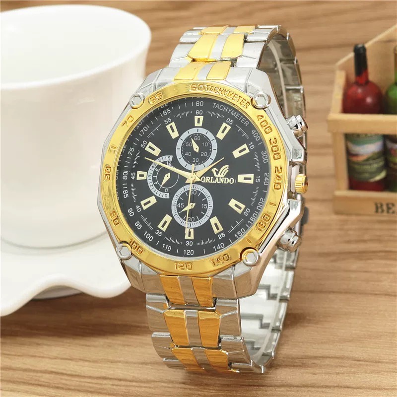 Jam Tangan Quartz Pria  oriando Bahan Stainless Steel FREE BOX