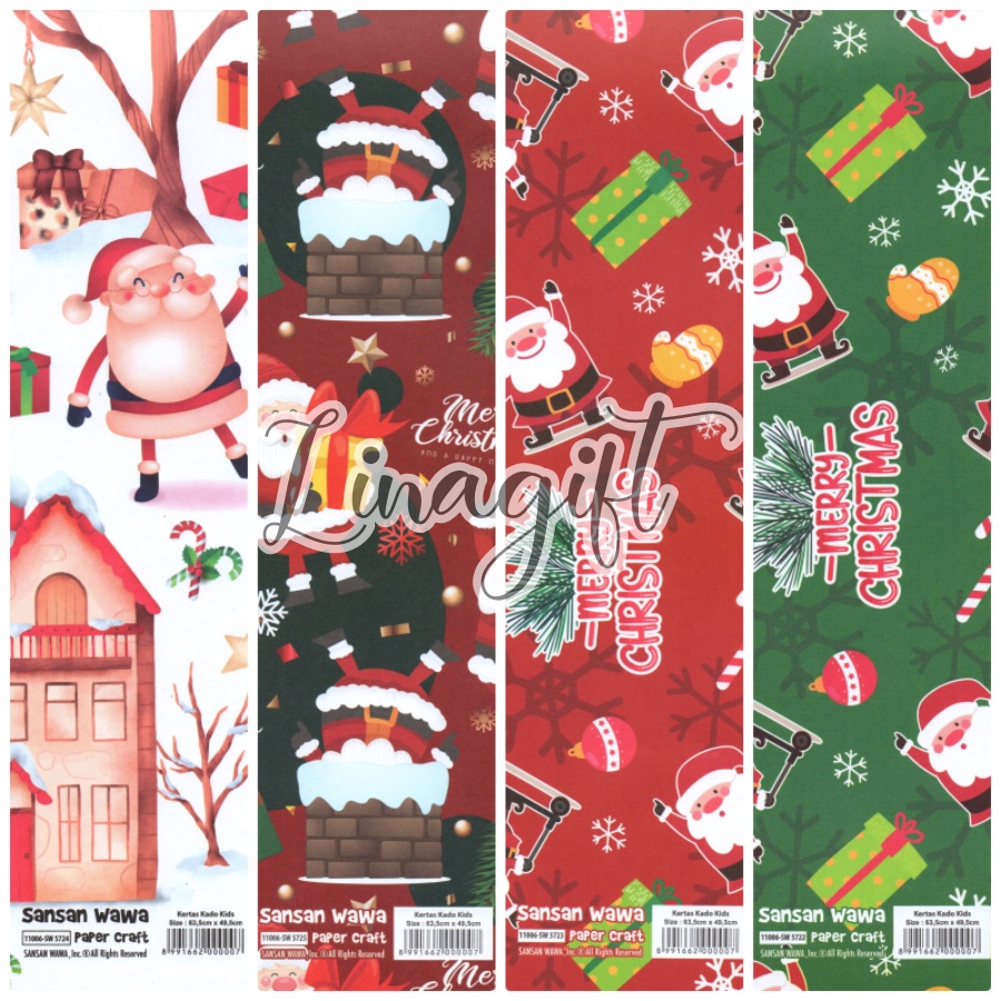 ( 5 Lembar ) JUMBO XMAS - KERTAS KADO SANWA - GIFT WRAPPING PAPER SANSAN WAWA NATAL / CHRISTMAS / SANTA / SNOWMAN / NORTHPOLE