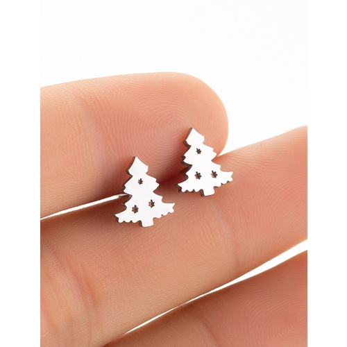 LRC Anting Tusuk Fashion Stainless Steel Christmas Tree Earrings Q37195