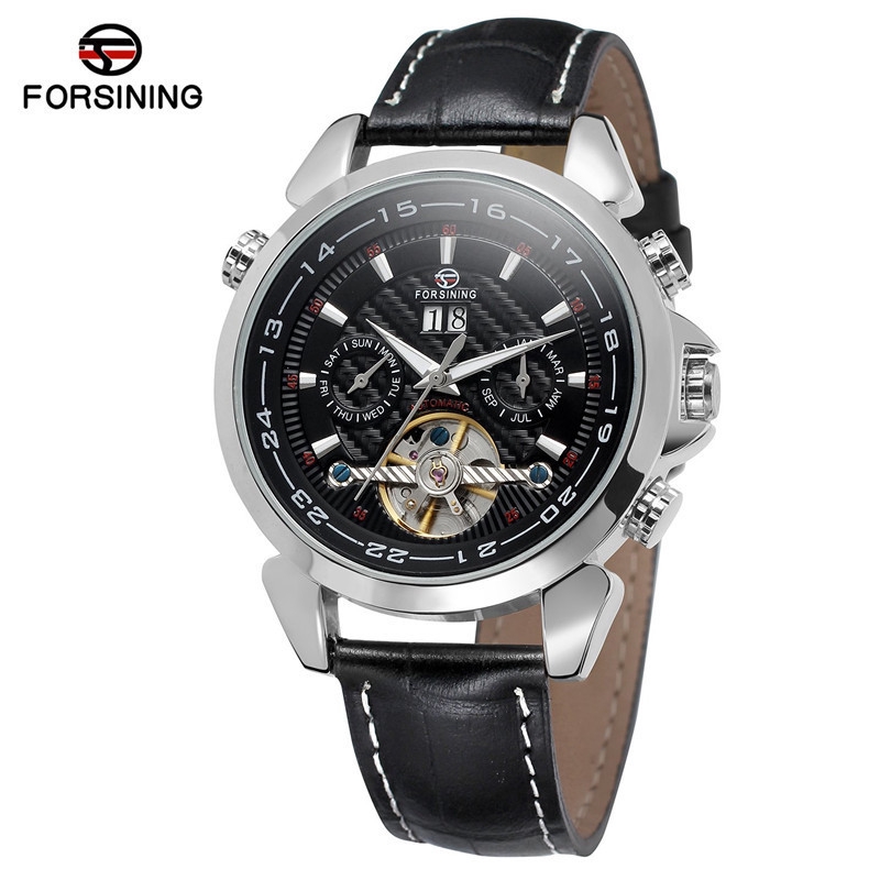 

FORSINING Jam Tangan Mekanik Otomatis Hollow Warna Hitam / Emas Strap Kulit