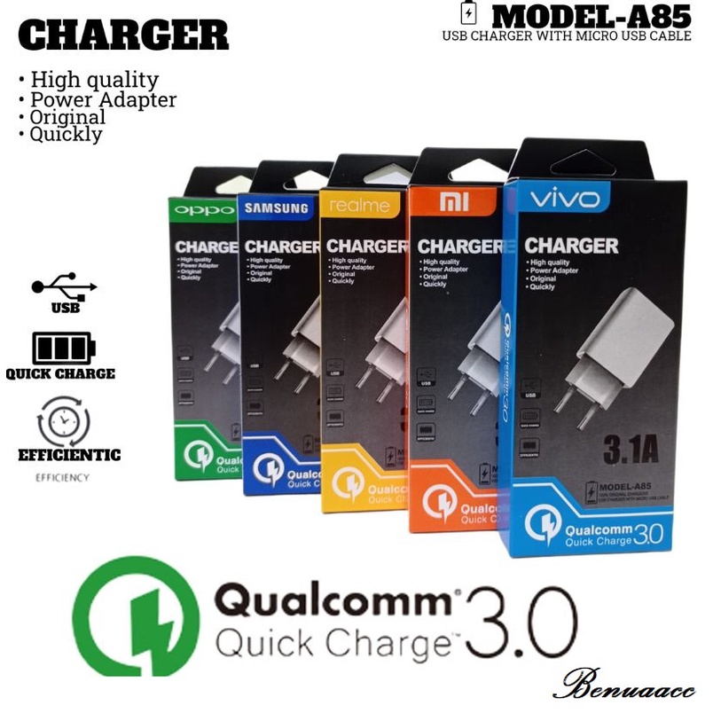 (ba) TC/Travel Charger All Branded Seri A85 Qualcomm 3.0 Micro USB