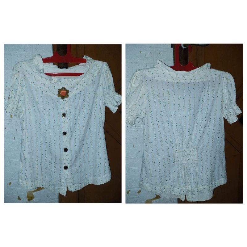 Blouse putih polkadot wanita PL