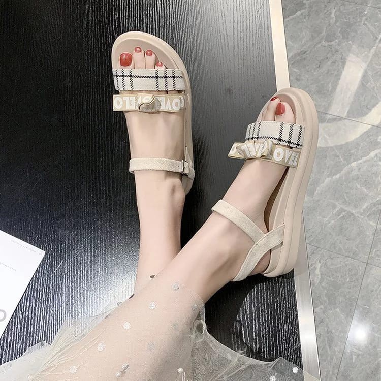 Sandal Wedges LOVE / Wedges Wanita Tali Style Kotak Pita WDS 151