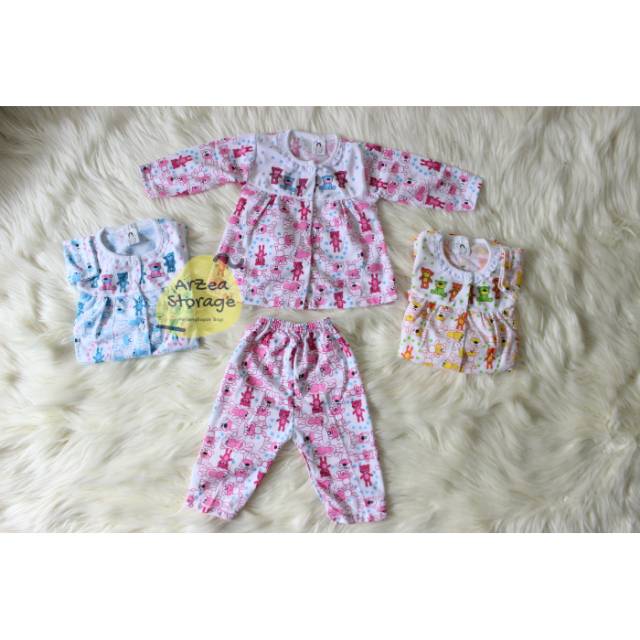 3 pcs stelan baju bayi perempuan motif bear yeiko termurah