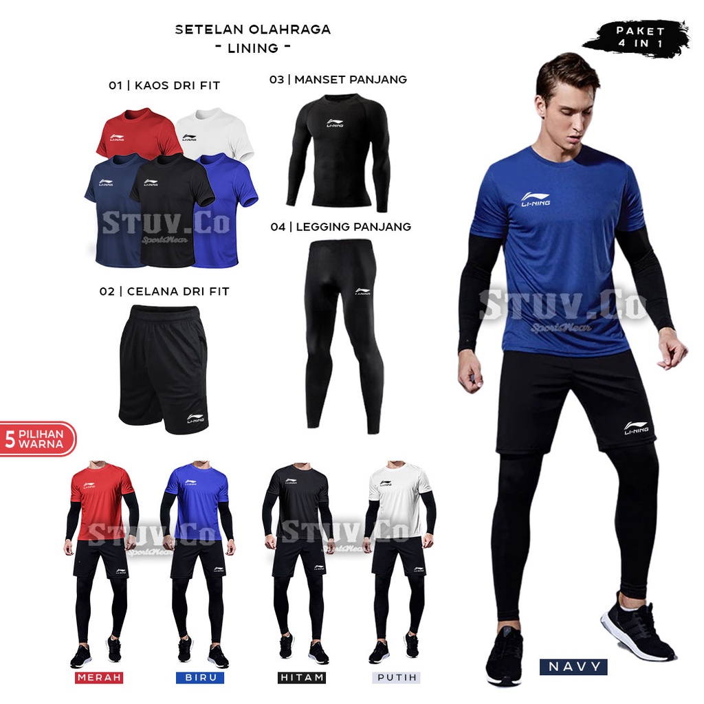 PAKET 4IN1 STELAN OLAHRAGA KAOS DRIFIT BASELAYER THUMBHOLE JARI LEGGING PANJANG DAN CELANA FUTSAL UNISEX MURAH