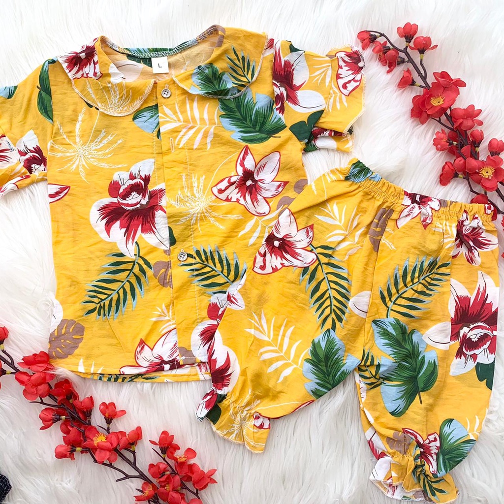 Baju setelan tangan pendek celana motif bunga fashion anak perempuan lucu pergi jalan -IMP LEAF SHIRT