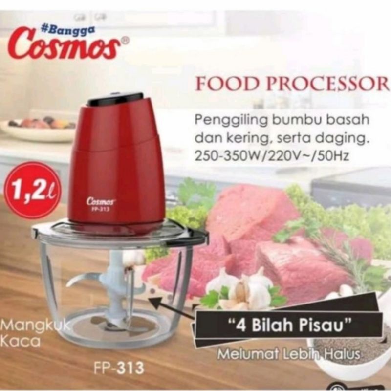 Cosmos Blender chopper 1,2 liter FP 313 gelas kaca/chopper serbaguna