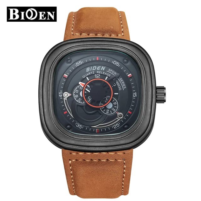 JAM TANGAN PRIA BIDEN 0035 BLACK FASHION / SPORT MODEL KLASIK ANTI AIR QUARTZ STRAP KULIT LEATHER