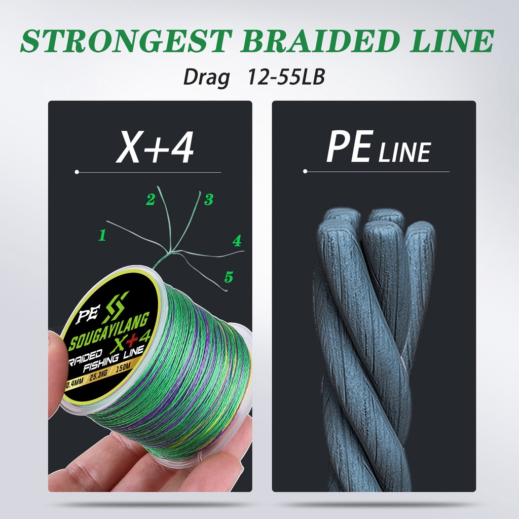 Sougayilang 150M X+4 Braided Mini Senar Pancing Fishing Line Durable And Strong Fishing Line For Outdorrs Fishing PE Fishing Line